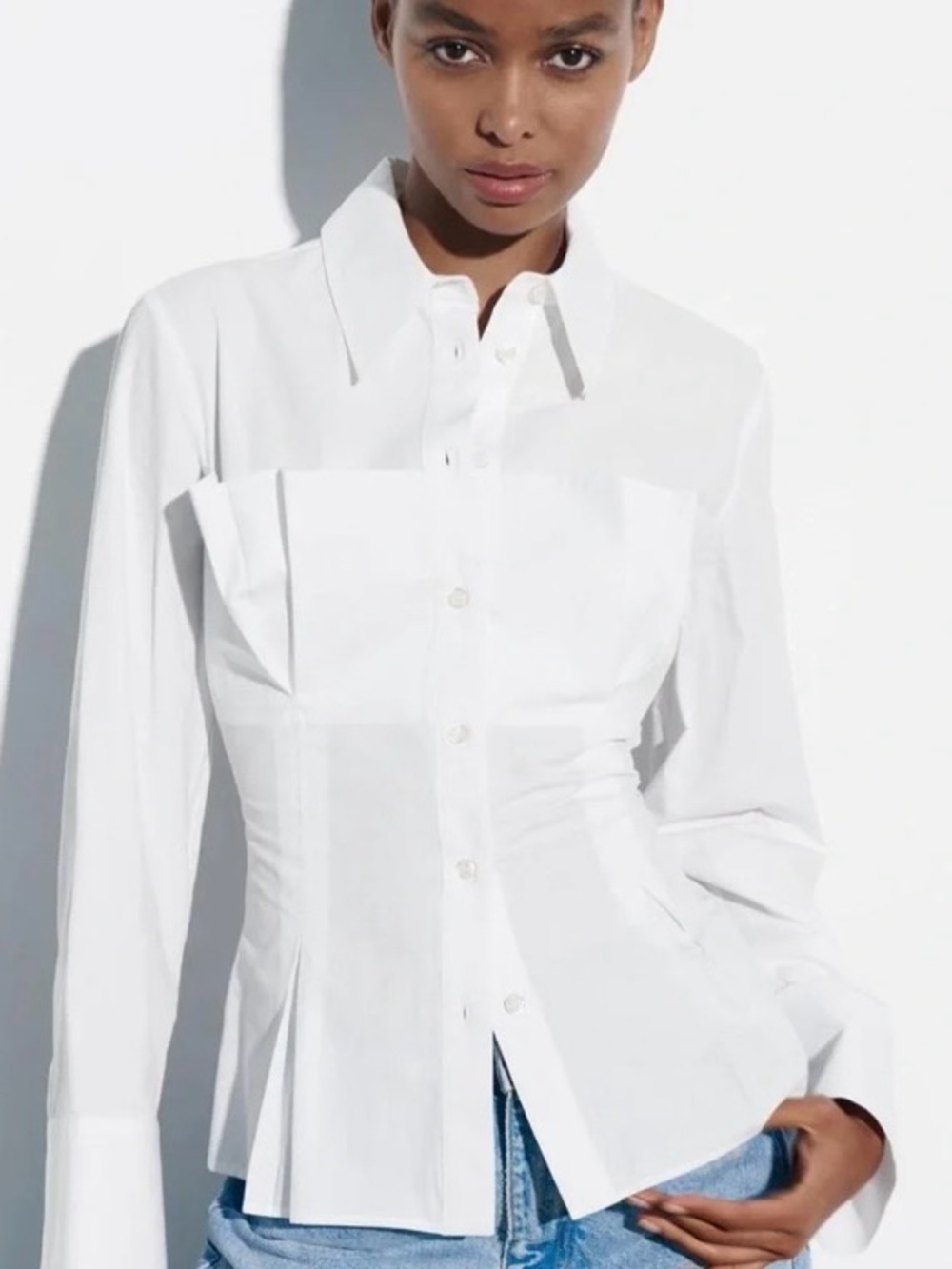 Zara White Tailored Button-Down Poplin Women’s Dress Shirt | Classic Preppy | XL